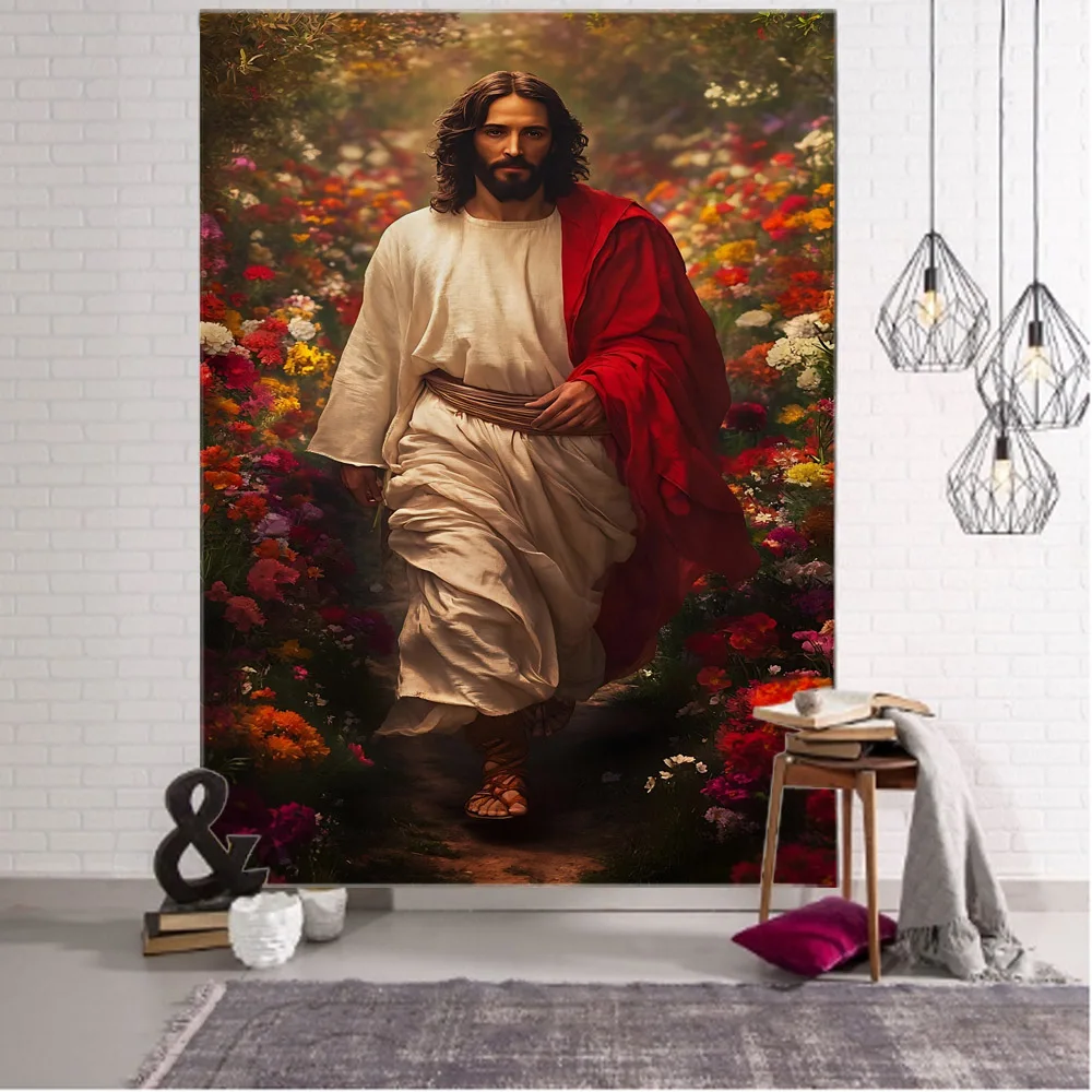 

Jesus Retro Oil Painting Tapestry Living Room Decoration Fabric Mural Bedroom Wall Hanging Studio Background Poster Blanket