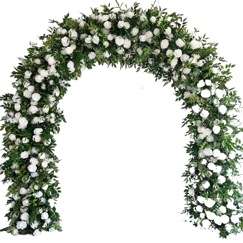 Wedding and party decorations with square silk arched background curtains featuring green plants and white flowers