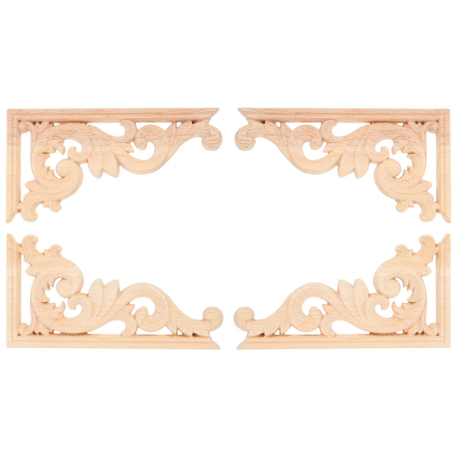 4PCS Wood Carved Corner Onlay Unpainted Applique European Style Door Cabinet Decoration(13*7cm) wood onlay