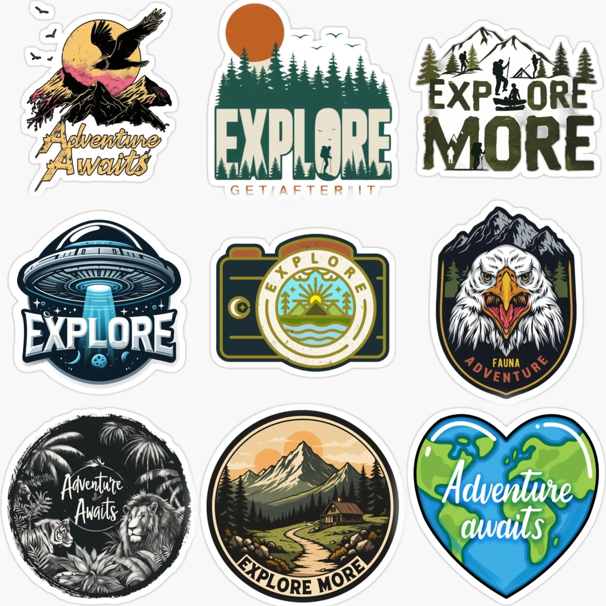 

Adventure Awaits Travel Camping Mountain Car Stickers for Van Bicycle Motorcycle Helmet Bumper Decal Accessories