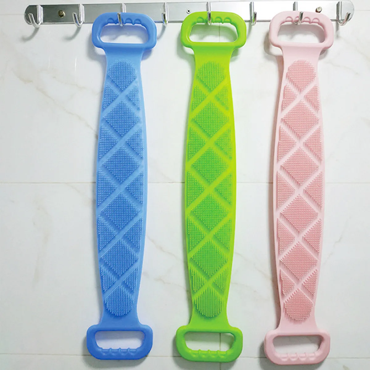 

Silicone Back Scrubber Sky Blue Long Strip Back Bath Towel Portable Rubbing Towel for Body Deep Cleaning Shower Use