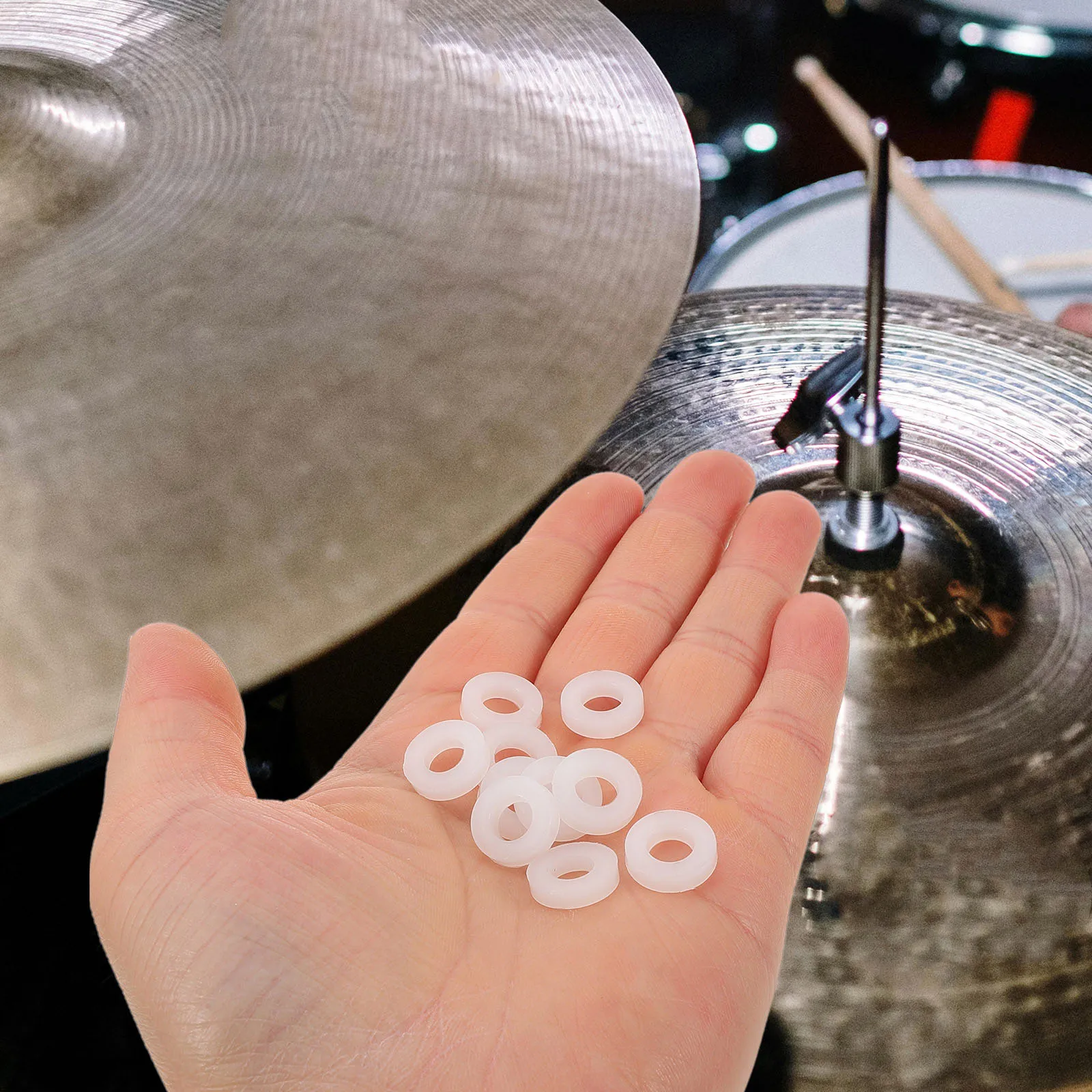 

100 Pcs White Plastic Washers Drum Accessories Sound Insulation Pads Noise Reduction Universal Fit for Drum Sets Small Hardware