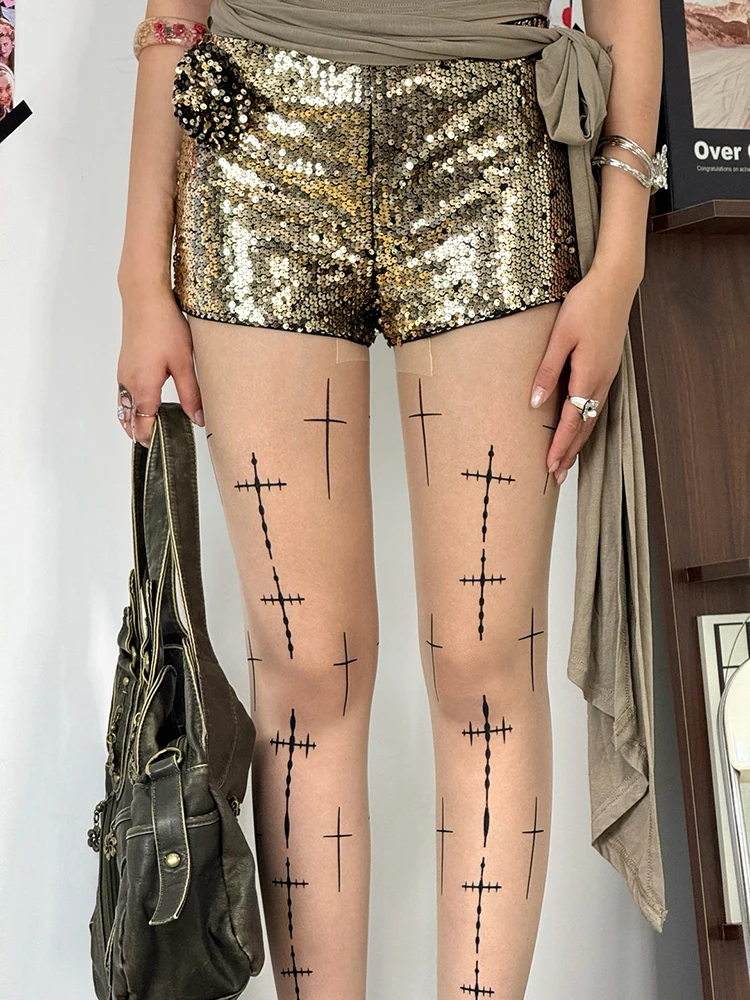 2026 الربيع رقيقة شير الجوارب النساء المطبوعة عالية الخصر مطاطا سليم جوارب طويلة Y2K نمط تأثيري فوق الركبة عالية الجورب