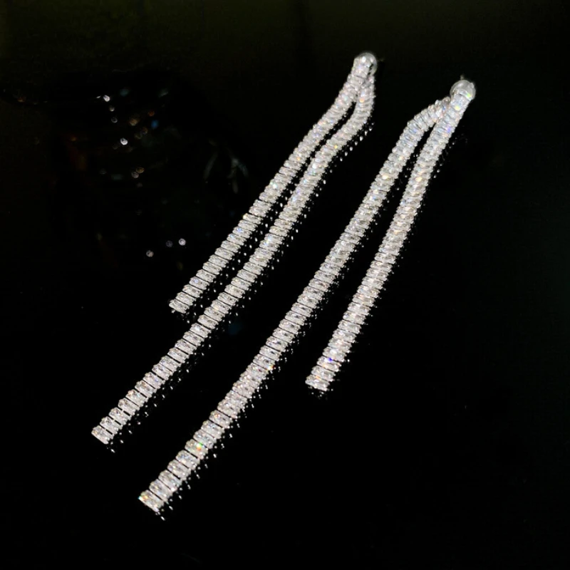 Zircon Geometric Tassel Earrings for Women Korea Fashion Temperament Drop Earrings Luxury Personality Wholesale Female Jewelry