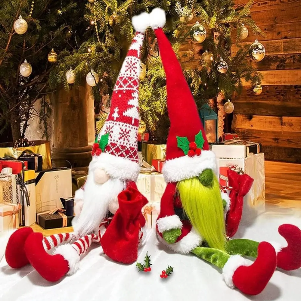 Muñeco enano sin rostro de Navidad de felpa con barba completa sentado, gnomos de dibujos animados de piernas largas, adorno para anciano hecho a mano exquisito