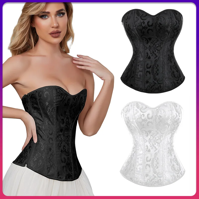 

2024 Corset New Vintage Printed Strapless Hourglass Waist Evening Dress Wear Court Corset