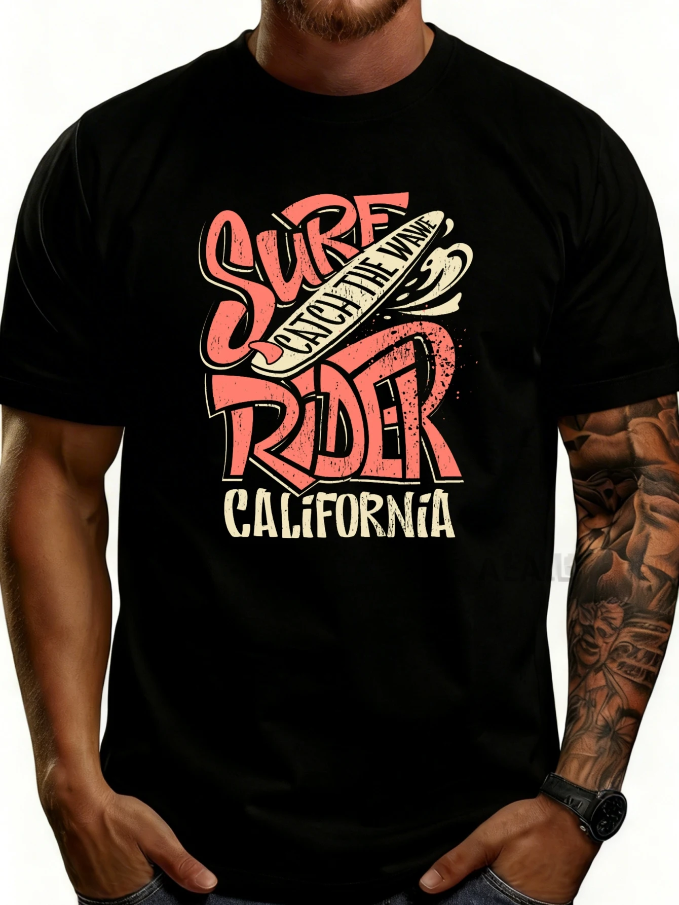 Casual Style Men's T-Shirt Surfer California Graphic Design Summer Beach Wear Gift for Surfers and Adventure Enthusiasts