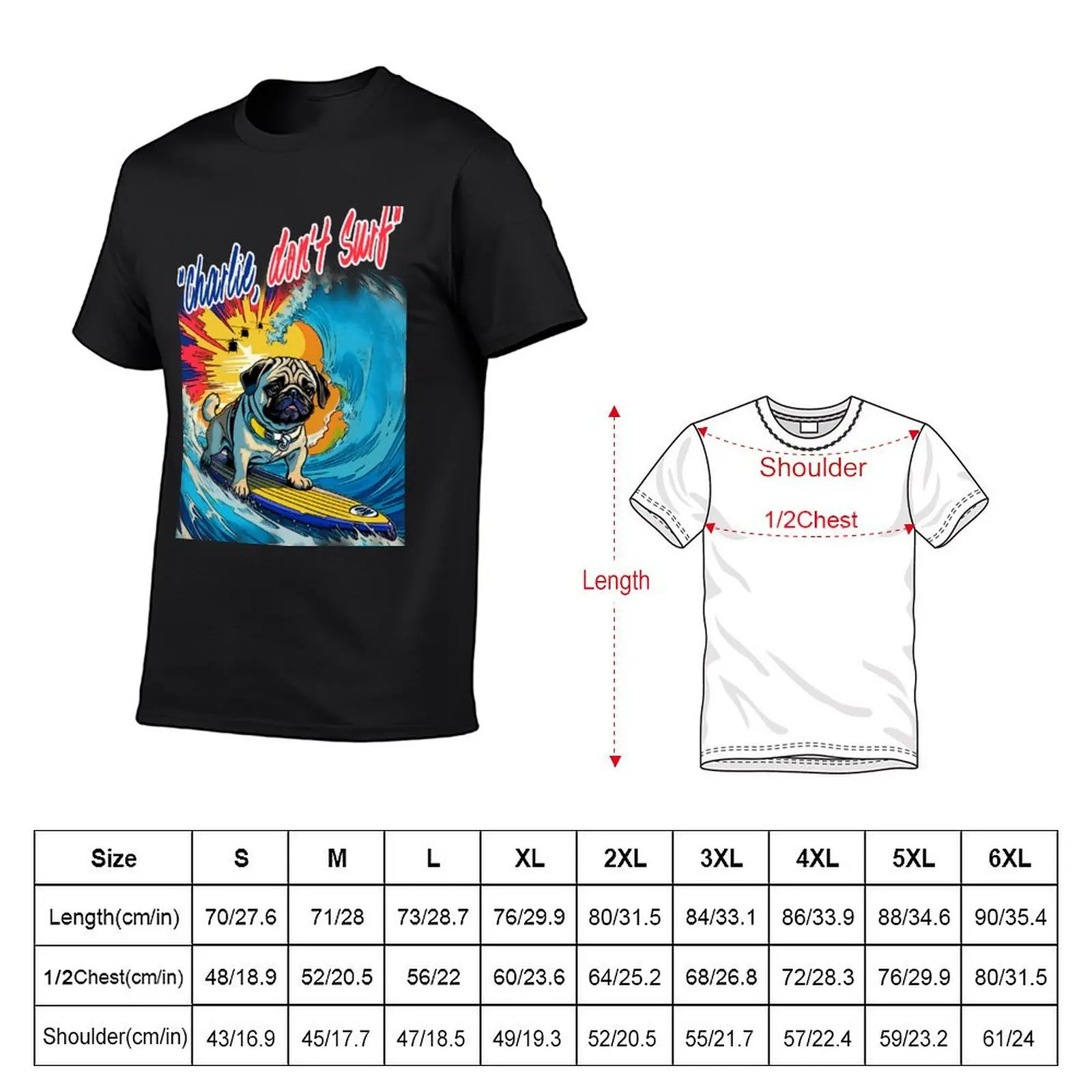 Camiseta de manga corta para hombre, ropa estética, sublime, Pug Surfer 2