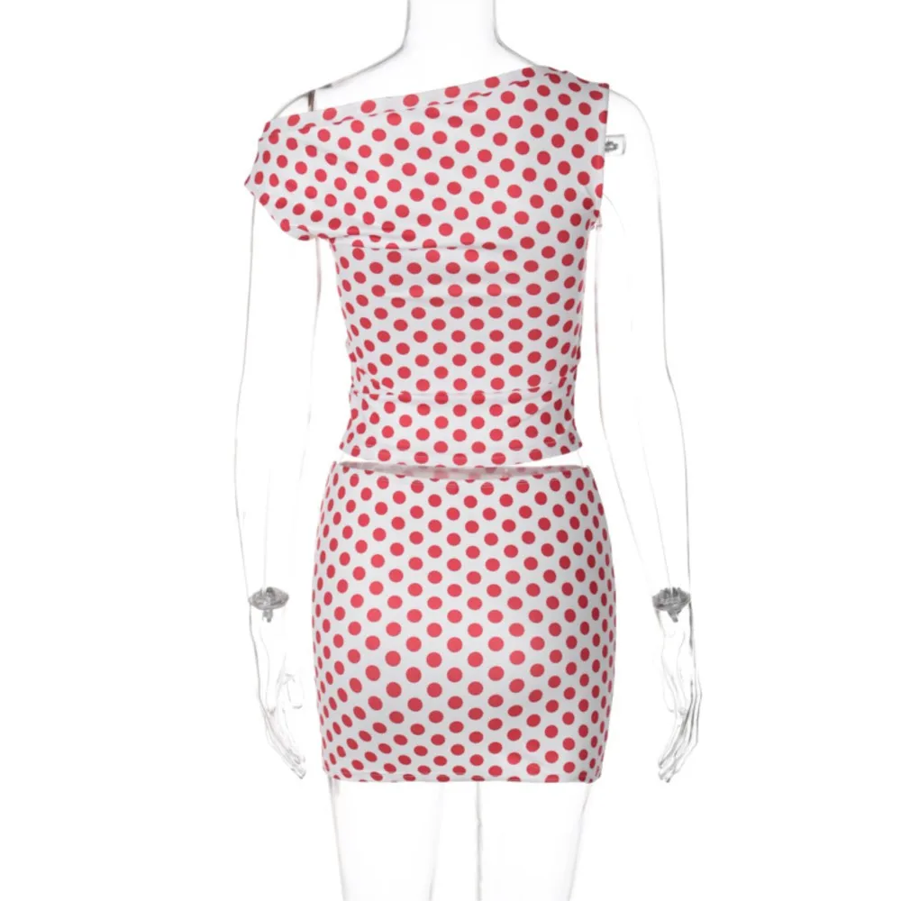 Woman 2 Piece Set Outfit Summer New Fashion Polka Dots Printed Top Package Hip Slim Skirt Two Piece Outfits Simple Style Trendy