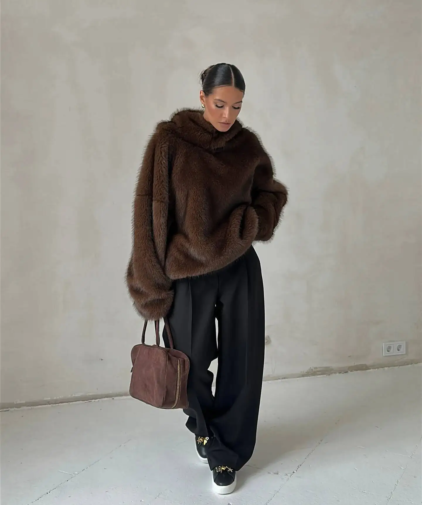 BJTZ المرأة 2025 جديد الشتاء مقنعين معطف الفرو البيئي الفاخرة المنك المخملية البلوز ملابس خارجية دافئة غير رسمية #2