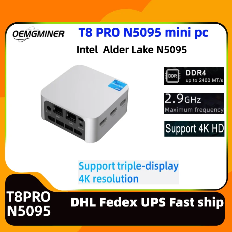 T8 PRO N5095 DDR4 RAM 8G SSD 256G 4K 디스플레이, 홈 오피스 디자이너 PC 미니 게임용 PC