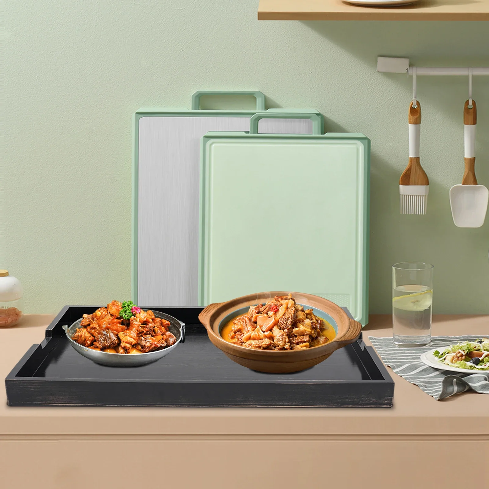 

Крышка печи из черного дерева, доска для лапши - разделочная доска из соснового дерева ручной работы для кухонной стойки, многофункциональный кухонный органайзер