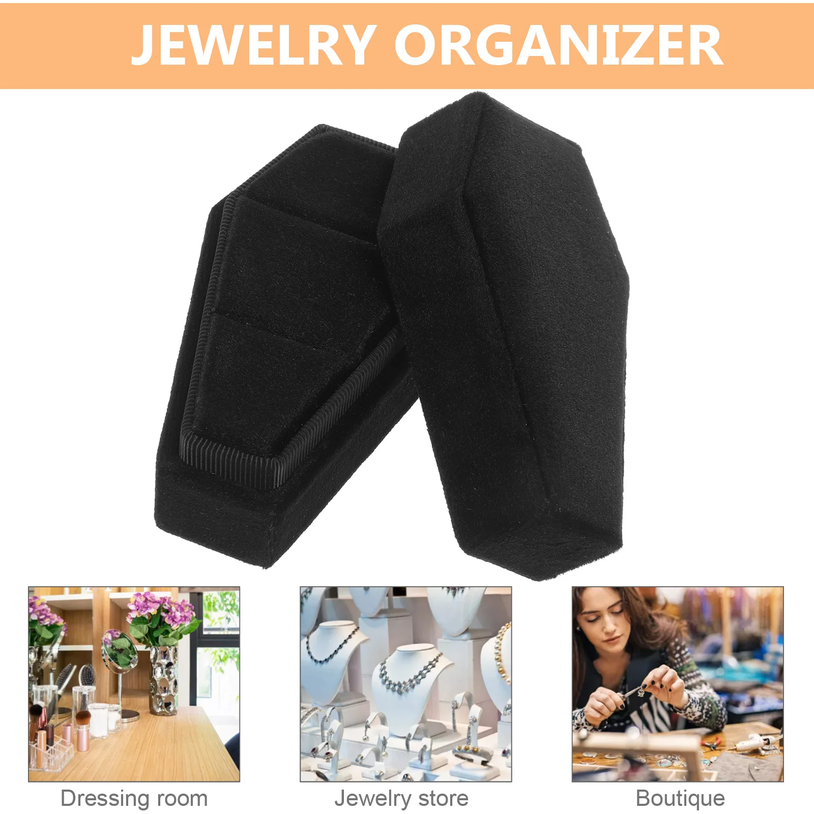 

1pc Stylish Small Halloween Ring Holder Black Gothic Storage Container Compact Earring Display Case For Necklaces Rings Earrings