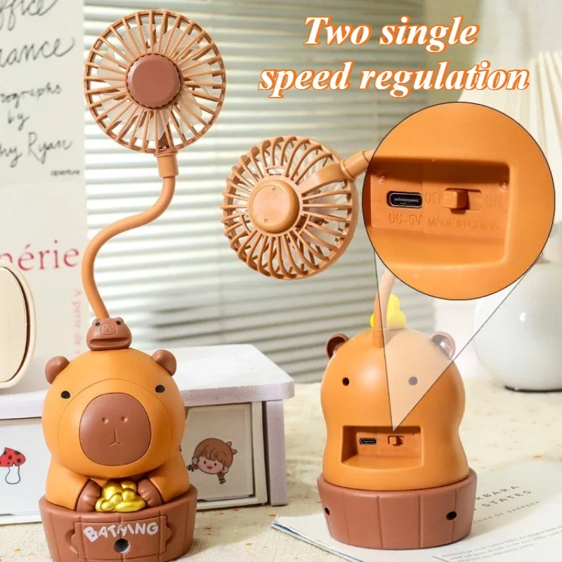 Kawaii كابيبارا شحن مروحة براية أقلام قابلة للطي لينة لطيف الكرتون USB سطح المكتب مروحة الأطفال هدية عيد اللوازم المدرسية