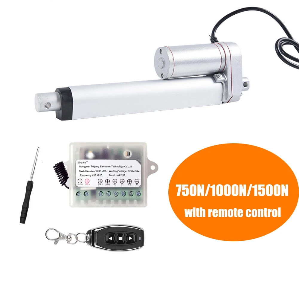 

750N 1000N 1500N Linear Actuator with RF Remote Control DC12V Metal Gears WIth Inside Limited Switch Linear Actuator Driver