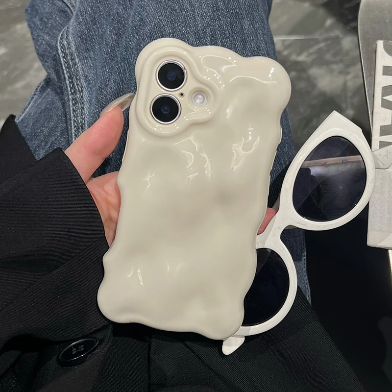 Ins Fashion White 3D Wave Texture Phone Case For iPhone 17 Air 16 15 13 14 12 11 Pro Max 16 Plus Soft Silicone Back Cover Cases