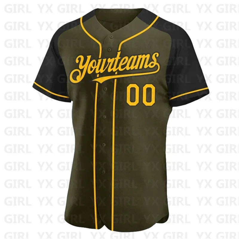 Custom Olive Gold-Black Authentic Raglan Sleeves Salute To Service Baseball Jersey Men Women Casual Shirts Sport Unisex Tops