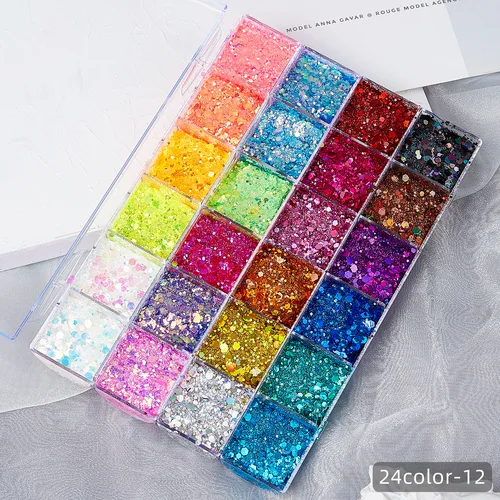 Paleta de Pintura Facial con Purpurina Gruesa de 24 Colores, Gel para Cuerpo, Lentejuelas, Maquillaje para Labios, Uñas y Cabello, Brillo Corporal, Gel Primer