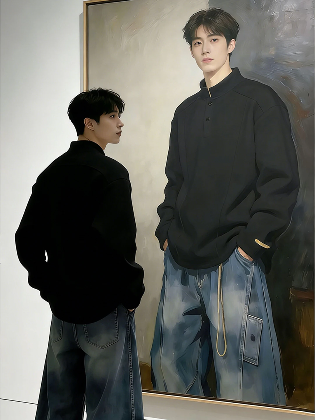 

Мужская черная толстовка с воротником-стойкой, длинными рукавами, на флисовой подкладке, в американском стиле, повседневная, свободного кроя