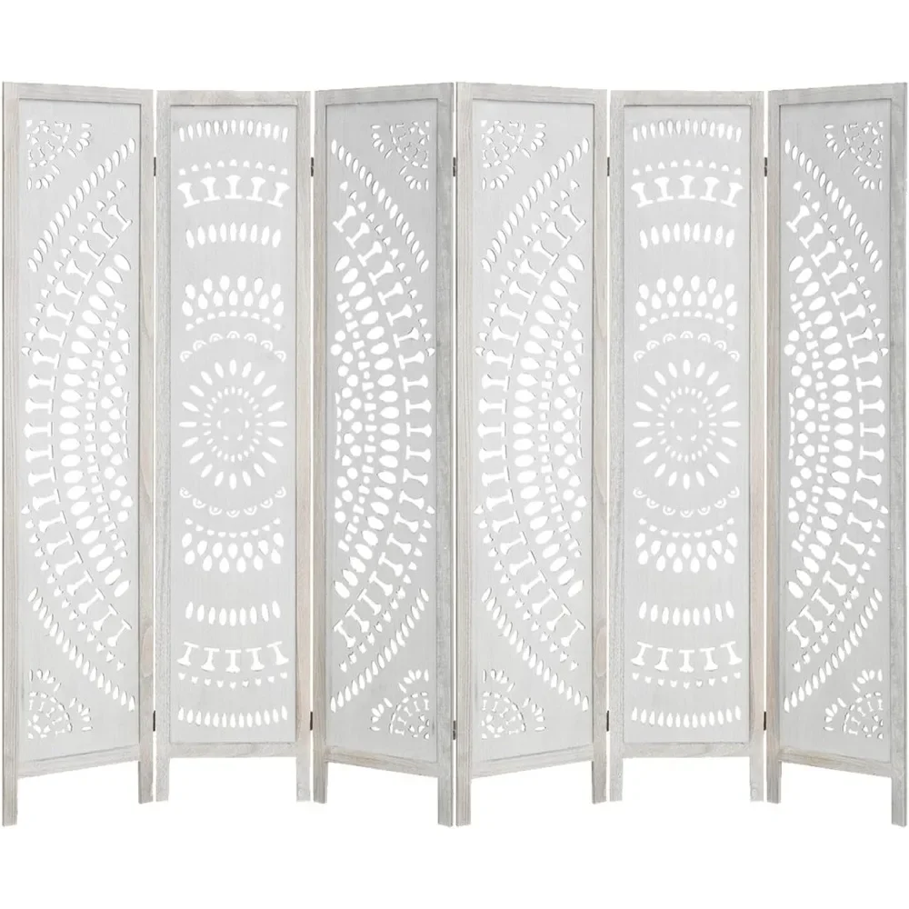 6 Panel Wood Room Dividers 5.6Ft Carved Room Dividers and Folding Screens Room  Screen Wood Freestanding Partition