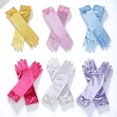 6Pairs Satin Bowknot Dress Gloves Long Gloves Flower Wedding Party Performance Accessory Dress Up Accessory