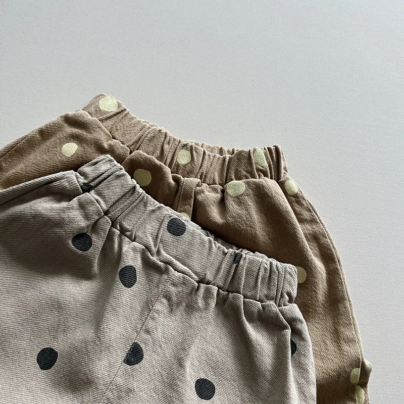 Children Clothing 2025 New Spring autumn Korean Fashionable Casual Pants Girl Baby Polka Dot Cute Cotton Simple Pants Kids