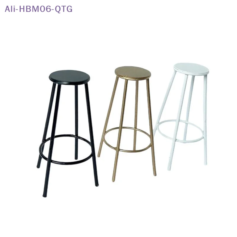 [New] 1Pcs Dollhouse Kitchen Cafe Furniture Decoration 1:12 Scale Miniature Bar Stool Metal Round Chair Model
