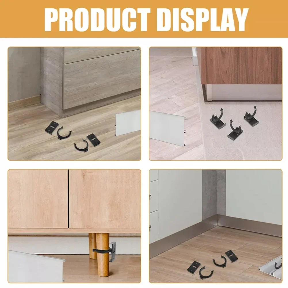 8 Pcs Cabinet Foot Buckle Black Kitchen Board Plinth Clips Fixture Kick Skirting Trims Plastic Leg Furniture Levelers