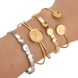 2 pezzi bracciali regolabili in acciaio inossidabile con piastra in oro gioielli che trovano misura 12mm Base Cabochon braccialetto fai da te per la creazione di gioielli
