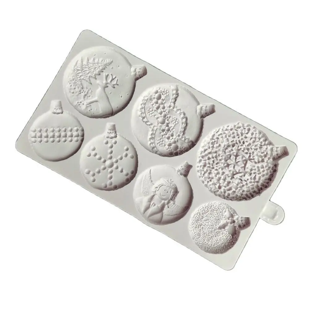 Christmas Snowball Silicone Mold for Cake Decor Chocolate Sugarcraft Holly Leaf Elk Snowflake Fondant Relief Baking Mould DIY