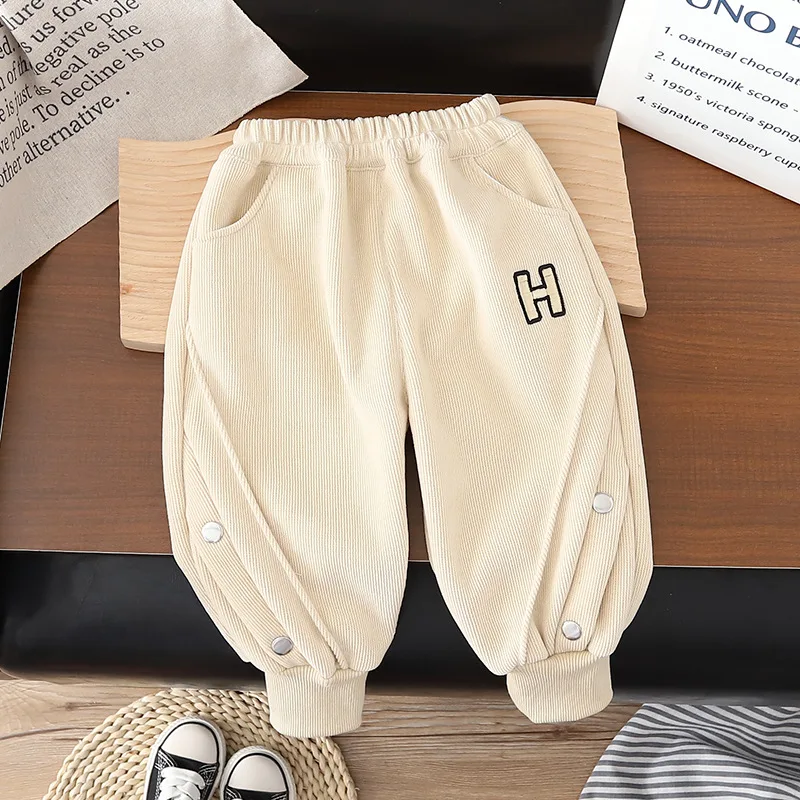 Boys' sports pants 2024 winter new style children's casual leg binding pants, children's baby fashion sweatpants  with Pocket