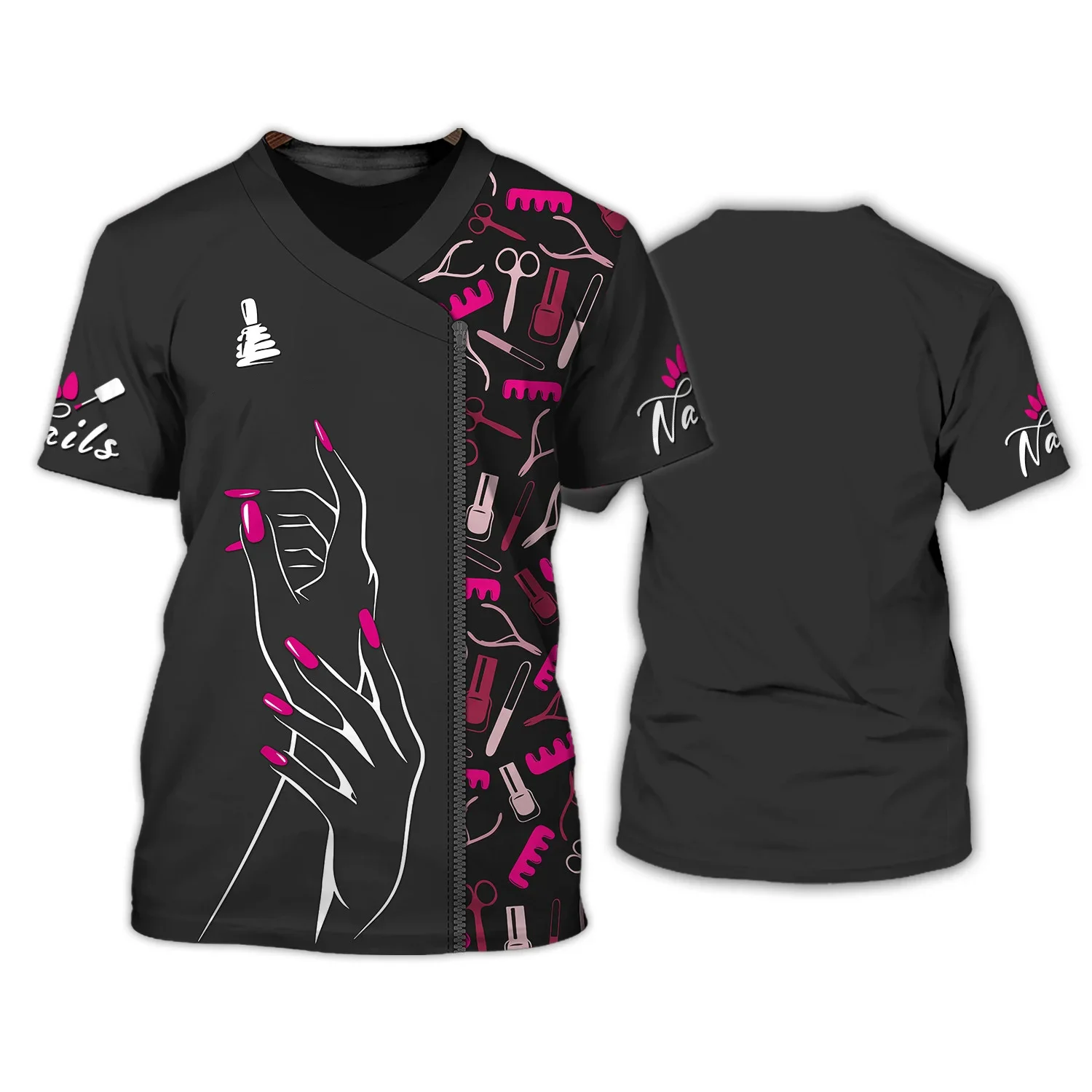 Camiseta con estampado 3d para mujer, uniforme de manicura, ropa de trabajo deauticida, Top de manga corta de verano, camisetas informales con