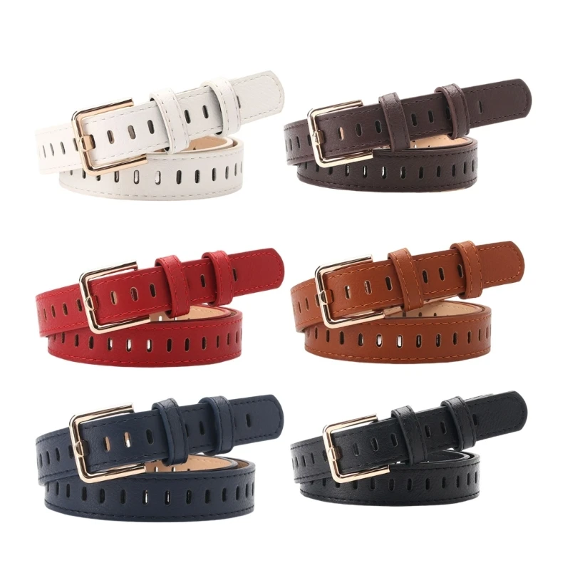 Women's Leather Belt Adjustable Length Waistband Metal Buckles Waist Belt for Daily Commute