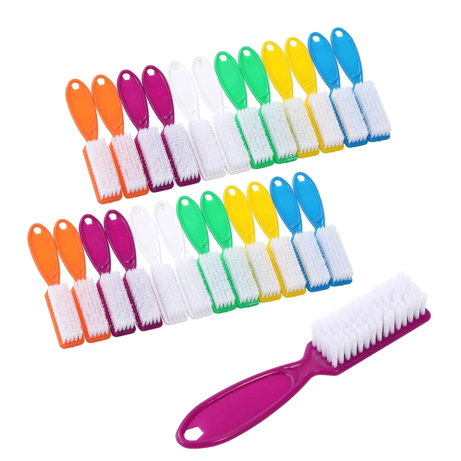 

24pcs Nail Cleaning Brushes - Long Handle, Multicolor, for Hands, Toes & More