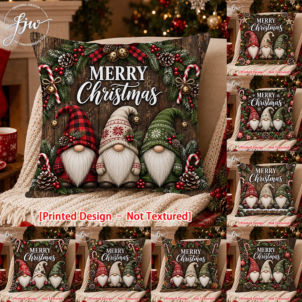 1pc Rustic Christmas Gnome Throw Pillow Cover, Merry Christmas Farmhouse Holiday Decor Cushion Case for Sofa Couch
