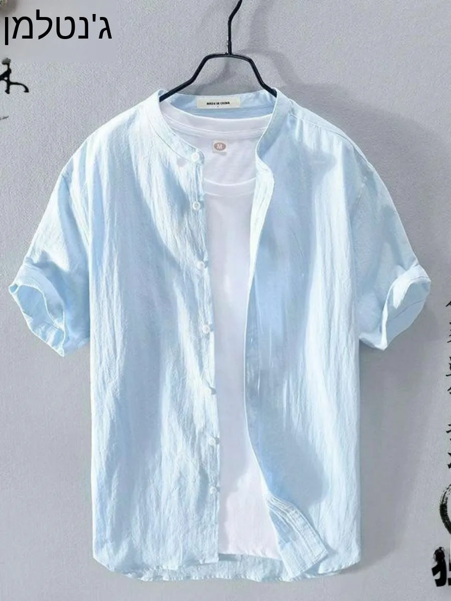 

New Men's Linen Shirt Short Sleeve Summer Thin Cotton Linen Casual White Shirt Loose Fit Travel Spring 2023 Pure Color