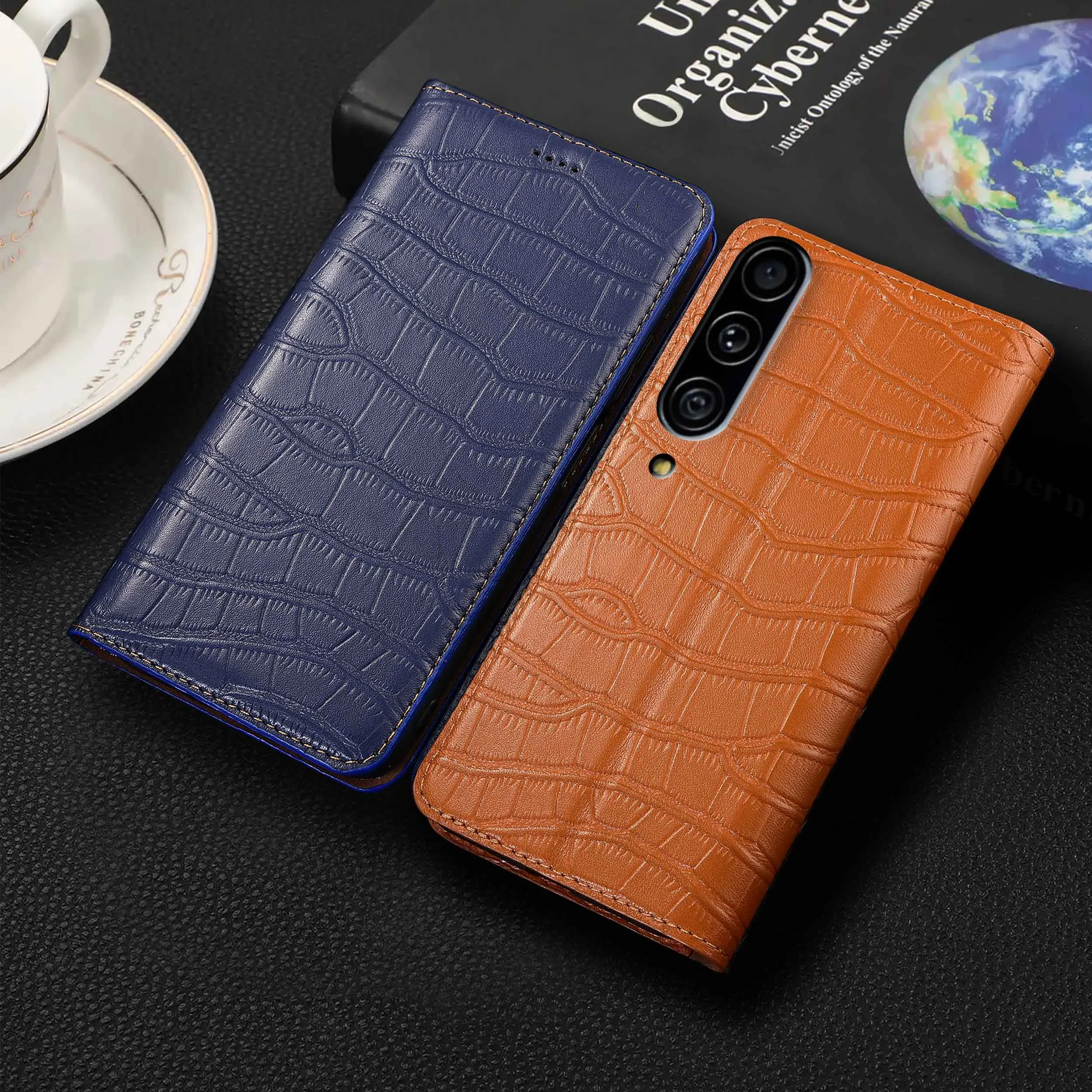 

For Samsung Galaxy A10 A20 A30 A40 A50 A60 A70 A80 A90 4G 5G Crocodile Belly Pattern Of Genuine Leather Flip Phone Case Cowhide