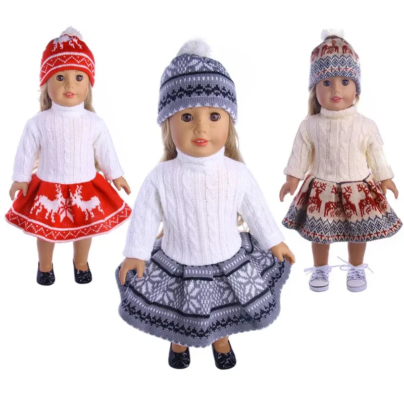 

Quality Christmas Reindeer Knit Dress with Hat for 18 Inch 45CM Girl Doll and Also Suit for Baby Dolls