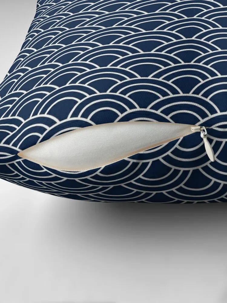 Traditional Japanese Pattern, Seigaiha Waves, Minimalist Style, Japanese Art, Geometric Patterns, Navy Blue Throw Pillow