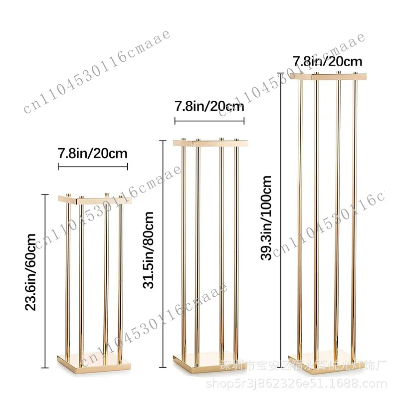 Golden wrought iron square flower stand decoration wedding props T-table arrangement geometric road guide display festival