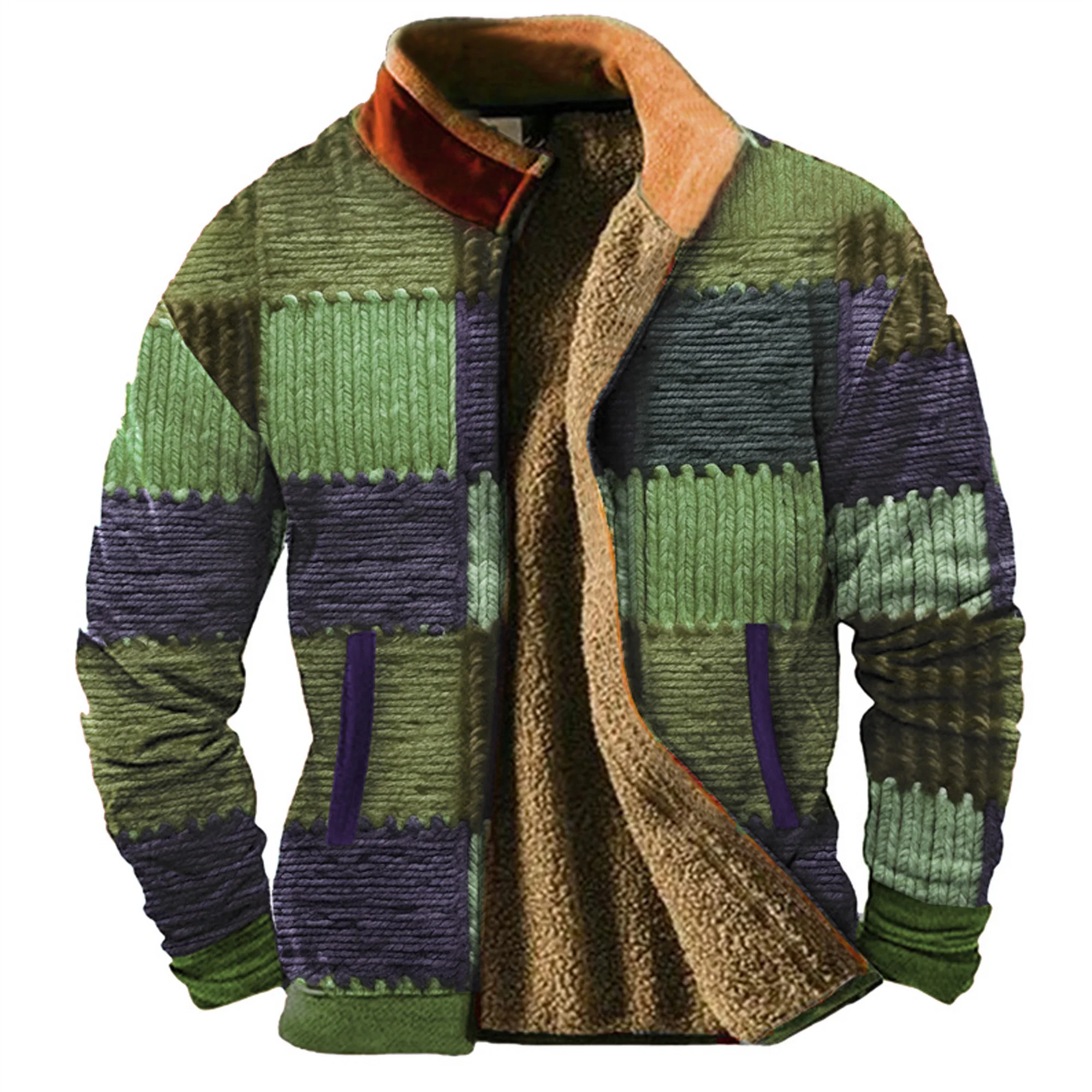 Sudadera con cremallera para hombre, prenda deportiva de manga larga con cuello levantado, color marrón, ideal para vacaciones y salir