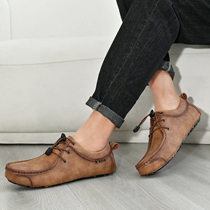 

Quality Soft Comfort Sports Travel Shoes Brand Low Top Business Leather Shoes Fashion Anti Slip Flat Bottom Men's Casual Loafers