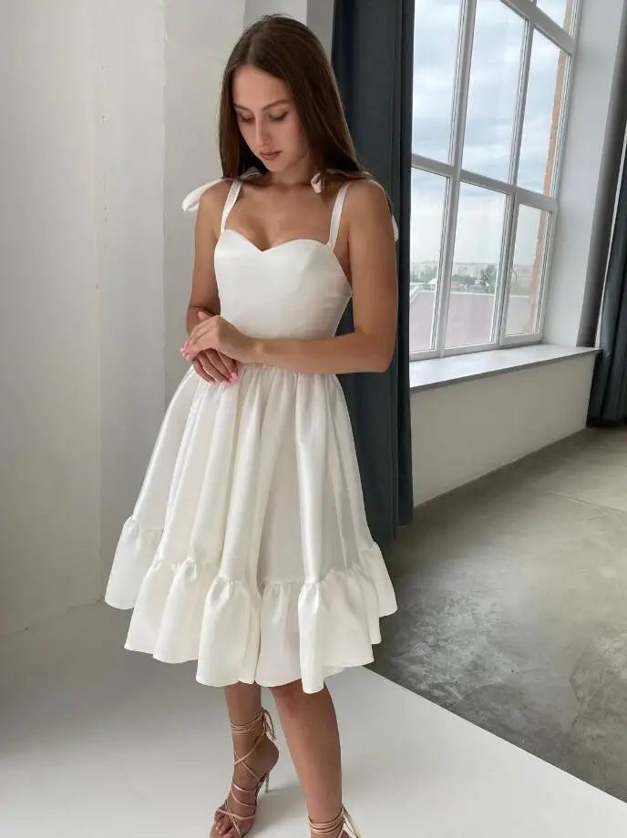 Short Wedding Dresses Satin A Line Spaghetti Strap Sweetheart Bridal Gowns Formal Party Women Bride Dresses Custom made