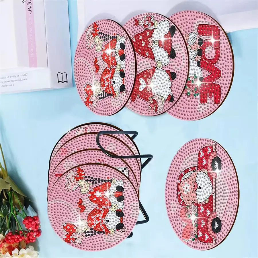 

Pink Santa Claus Rhinestone Studded Coaster DIY Slip Resistant Coasters with Holder Souvenirs Gift Ornament Hot Selling