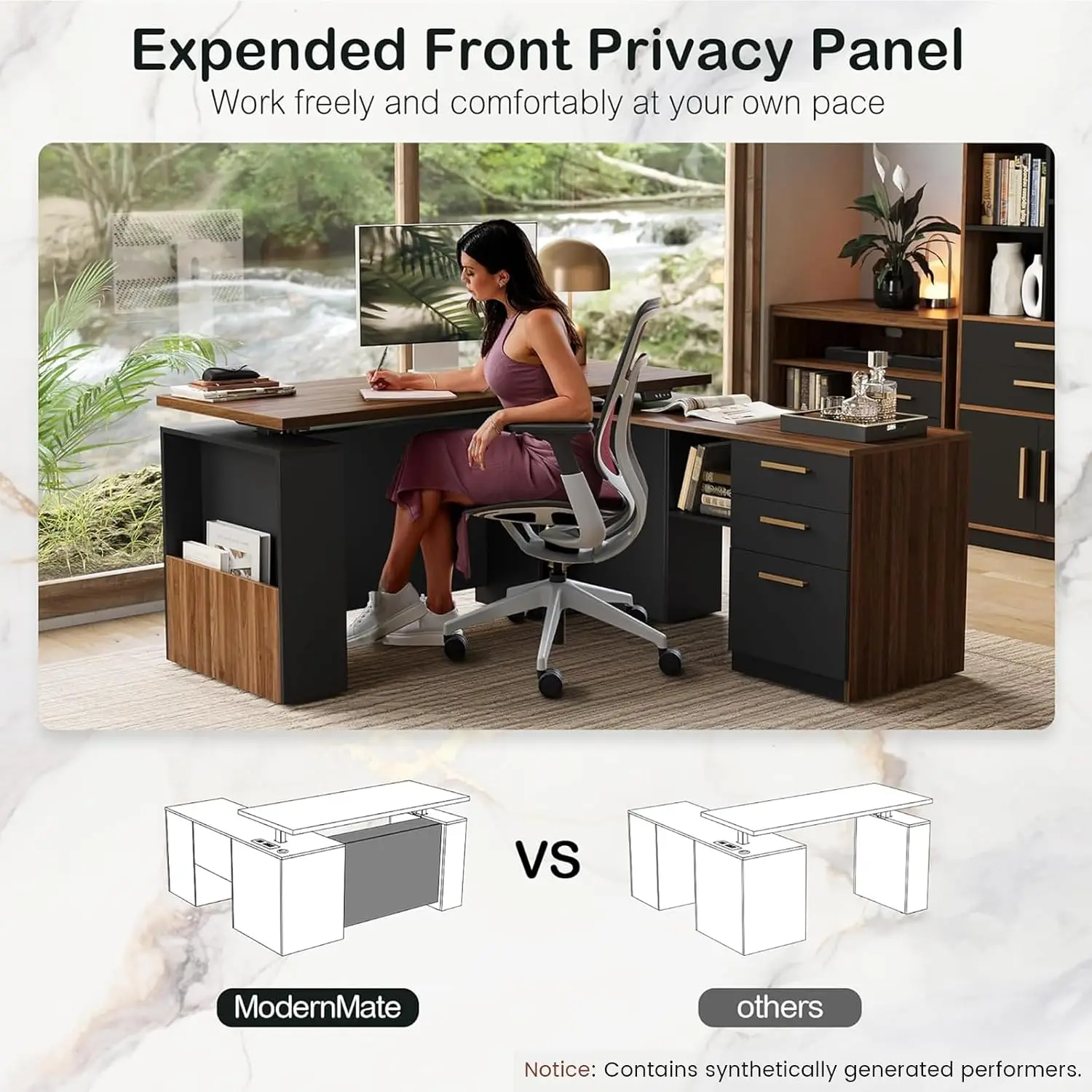 L Shaped Standing Desk with File Drawers, 1.18" One Piece Desktop