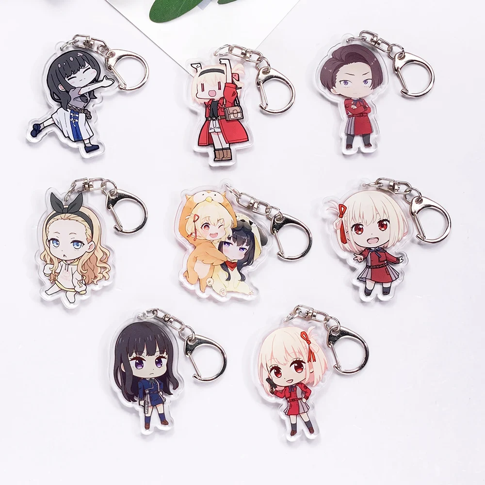 8Pcs Anime Characters Lycoris Recoil Acrylic Car Keychain Accessories Cute Bag Charm Backpack Pendant Key Ring Gifts For Friends