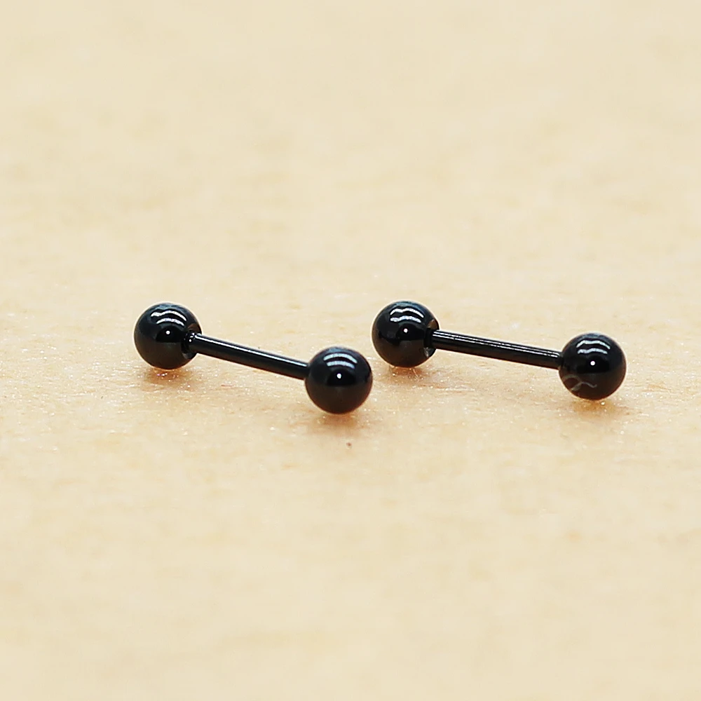 0.8mm Fine Needle Black Titanium Screw-back Round Ball Stud Earrings For Women Men 316l Stainless Steel Earring Jewelry