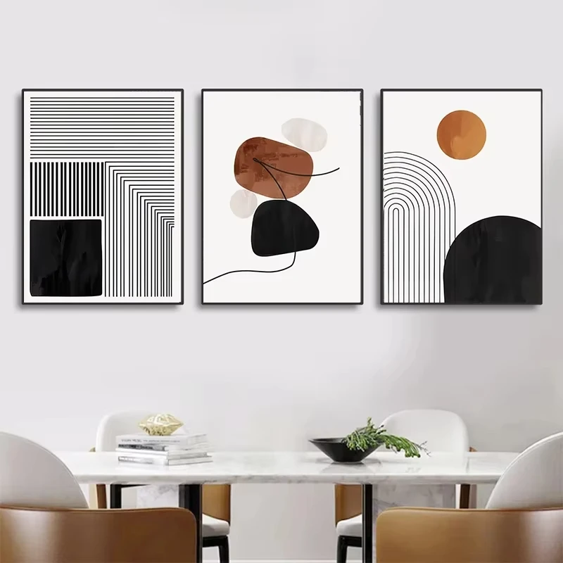 أبيض وأسود خط الرسم على لوحات القماش الجدارية هندسية التجريد البوهيمي المشارك الشمال غرفة المعيشة الديكور الطباعة صورة #4