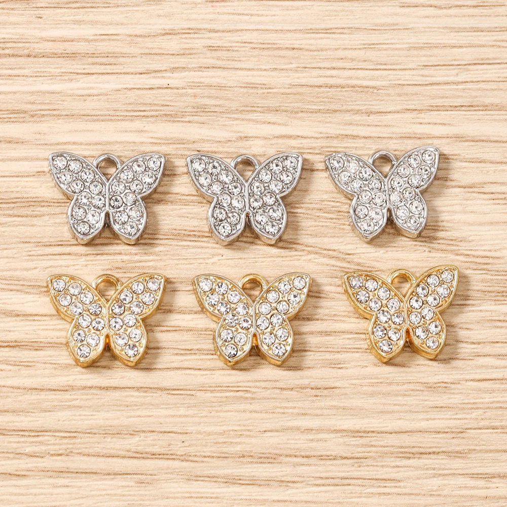 Tusember 10 Stück 12x15mm Gold- und Silberfarbene Kristall-Schmetterlings-Anhänger für Anhänger, Ohrringe, Armbänder, Schmuckherstellung, DIY-Zubehör – Detail 4