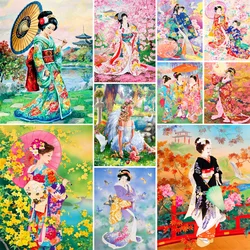 Cartoon Geisha giapponese punto croce ricamo Kit completo pittura cucito cucito artigianato promozioni all'ingrosso Design